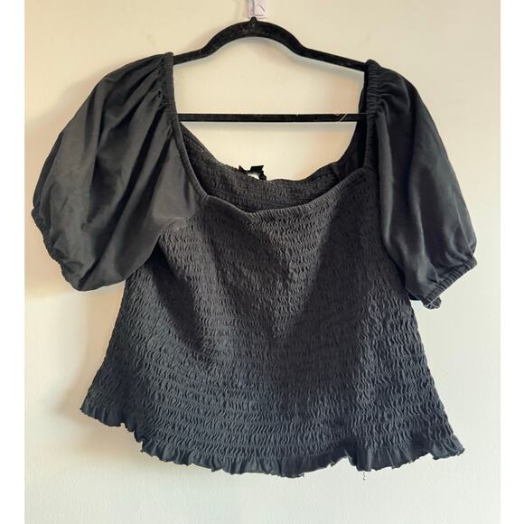 J. Crew Tops - J.Crew Womens Smocked Broken-in Jersey Cropped Top Black SIZE XL